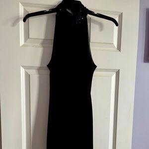 Beautiful black beaded high neck Ralph Lauren tea length dress Women size 10